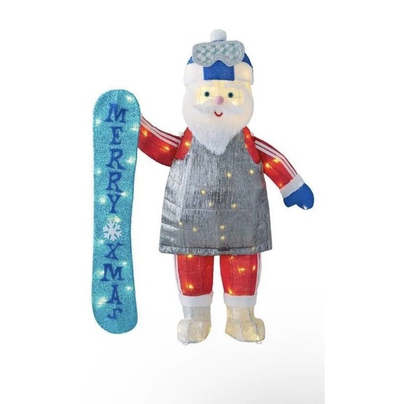 *USED OPEN Home Accents Holiday 4 FT Yuletide Lane LED Santa with Snowboard READ - Picture 1 of 10